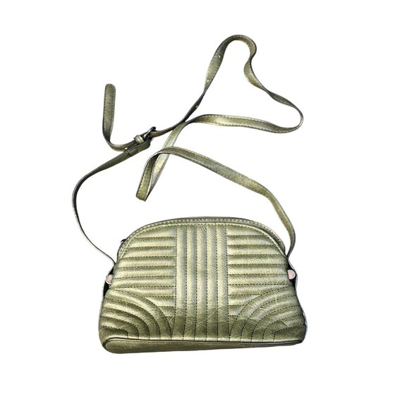 Classic Quilted Crossbody Bag Metallic Olive Green Adjustable Strap 10"x6" Retro - Picture 1 of 7
